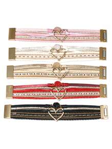 KISMIS針織皮革手鏈，波西米亞風格多層手鐲磁扣珠寶飾品，適用於少女，生日和節日禮物