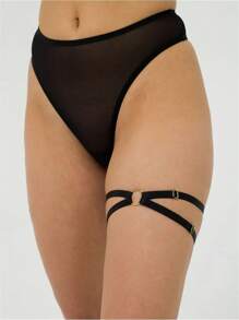 2件装女士黑色弹力大腿吊袜带，带可调节交叉腿带，适合时尚朋克哥特萝莉风格，可作腿环或万圣节装扮 - 黑色 - 查看 3