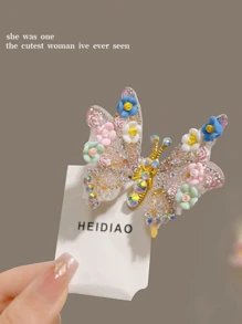 1pc Movable Butterfly Hairclip, Floral Girls Hair Accessories Princess Hair Ornament, Suitable For Daily Use
