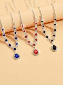 时尚婚礼珠宝套装，项链和耳环，泪珠形，蓝色和红色，套装 - 907紅色耳環項鍊 - 查看 7