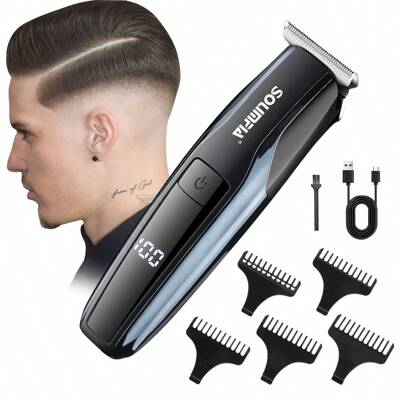 1pc USB Rechargeable 5W Electric Hair Clipper With LCD Display, Powerful Cordless Hair Trimmer