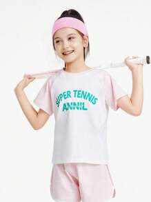 Annil Tween Girl Quick Dry Sports Set In Blue, Summer - Baby Pink - View 3