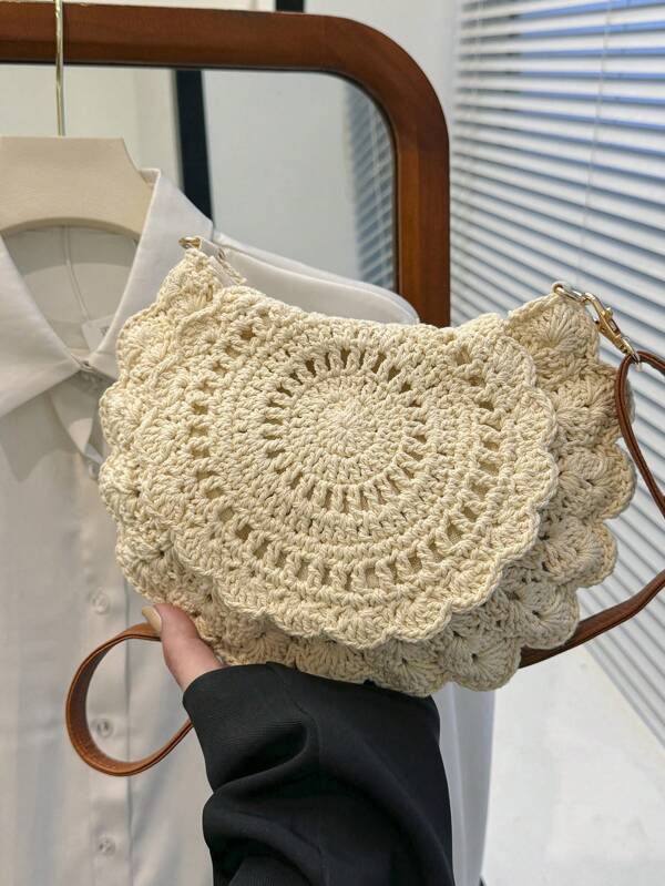 Summer Fashionable Minimalist Straw Woven Shoulder Crossbody Bag, Fashionable Vacation Bag For Summer, Eye-Catching Beach Bag Summer