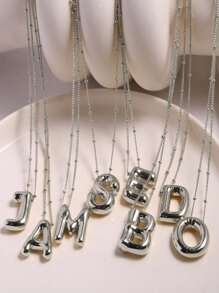 Collar de colgante de letra inicial grueso de burbuja de globo de alfabeto de cobre de acero inoxidable para mujer joyería