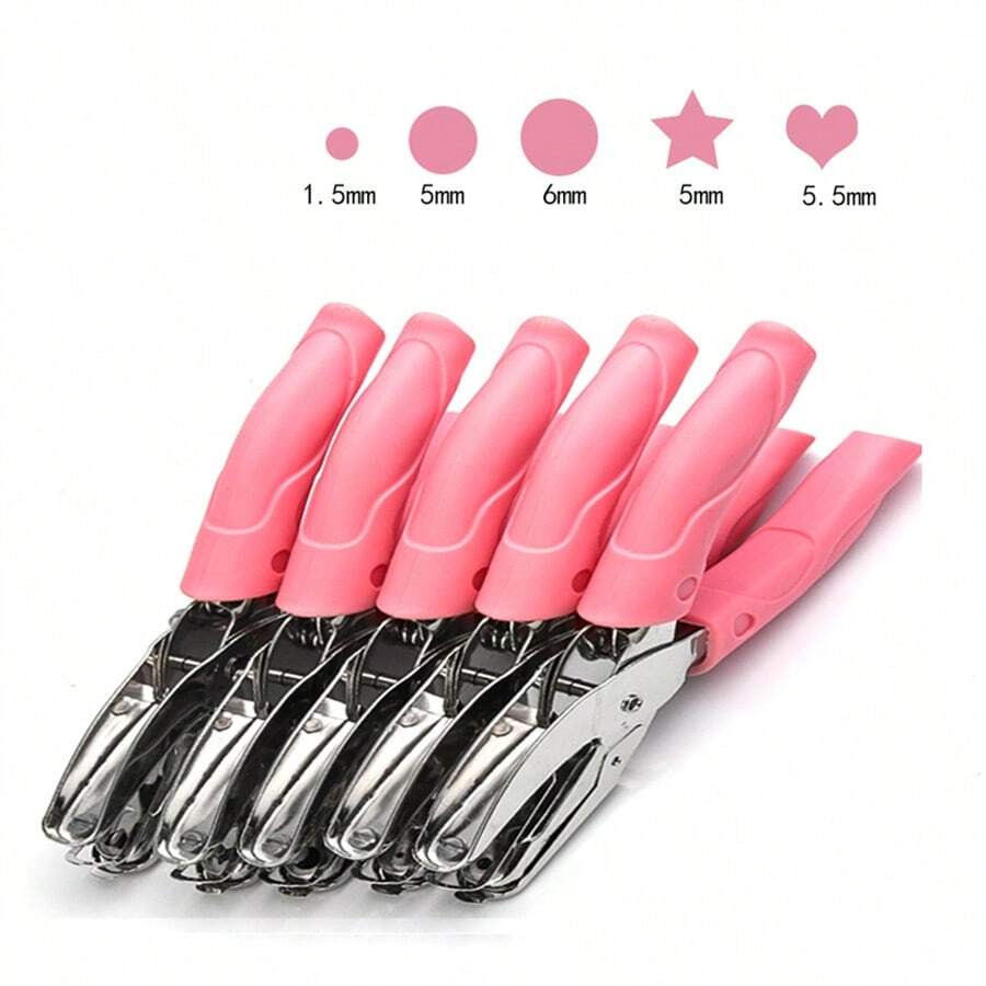 1入組鐵質手持鑽孔器，星形和圓形小鑽，適用於紙張、文具、筆記本裝訂機、DIY 手工首飾 - 粉色 - 查看 1