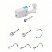 7pcs/Set Disposable Sterile Low-Pain Nose Piercing Gun, Includes Zirconia Nose Studs & 6 Different Style Nose Rings, With Video Tutorial, Suitable For Beauty Self-Use Piercing Tool & Accessories - Multicolor - View 16