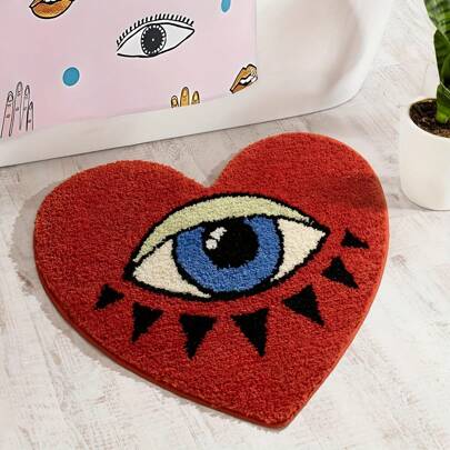 1 pieza Alfombra de baño asimétrica con forma de corazón y diseño de ojo, alfombrilla de pie decorativa para bañera de San Valentín, alfombra de baño esponjosa antideslizante y absorbente, accesorios de baño, decoración del hogar, decoración de habitación, decoración de baño, alfombra de baño, alfombra de exterior, felpudo, decoración de otoño, decoración de entrada