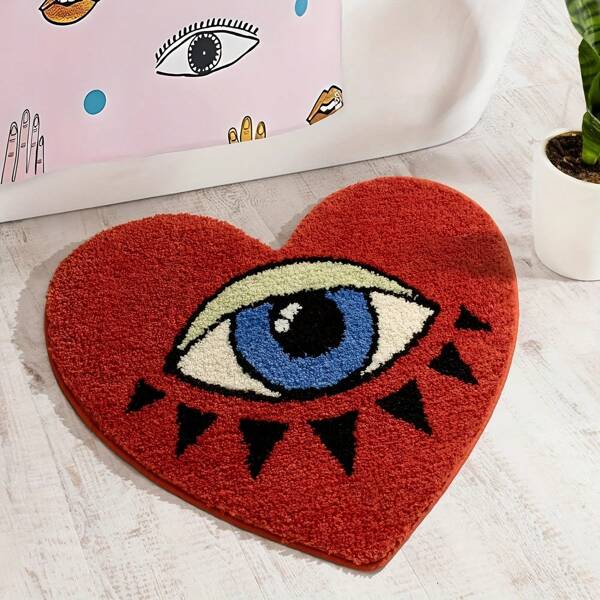 1 pieza Alfombra de baño asimétrica en forma de corazón con patrón de ojo, felpudo decorativo para el Día de San Valentín, felpudo de baño suave antideslizante y absorbente, accesorios de baño, decoración del hogar, decoración de habitación, decoración del baño, alfombra de baño, alfombra de puerta, verano, vuelta al colegio