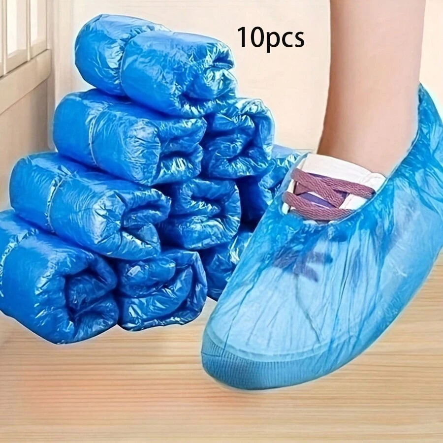 10入組-藍色戶外橡膠塑料雨靴套，塑料防水鞋套，雨天鞋套，一次性防滑雨靴，防水及防沙塑料雨鞋套，塑料防水鞋套，雨天鞋套，一次性防滑雨靴