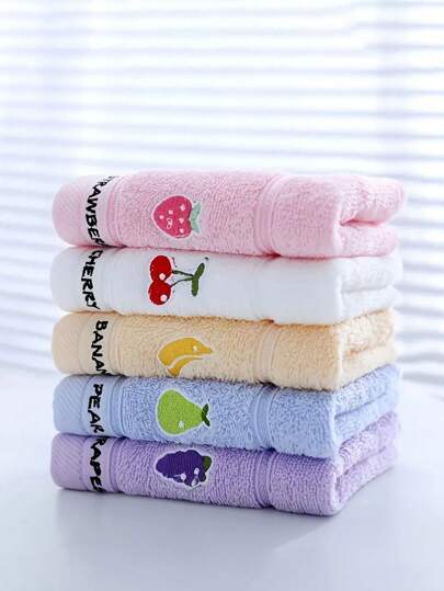 5 piezas Toalla de cara pura de animales de dibujos animados para niños pequeños en edad escolar primaria, toalla de baño suave y absorbente para uso doméstico