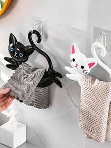 1pc Cat-Shaped Towel Rack With Suction Cup, No Drill Bathroom Storage Rack, Kitchen Hand Towel Hook - Multicolor - View 1