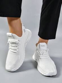 男士透氣露空設計運動鞋，輕量化氣墊柔軟底部帶網眼休閒運動鞋 - 白色 - 查看 5