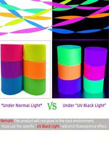 混合色螢光皺紋紙裝飾，色彩繽紛的花邊裝飾紙捲，適用於夜晚派對裝飾 - 彩色 - 查看 5