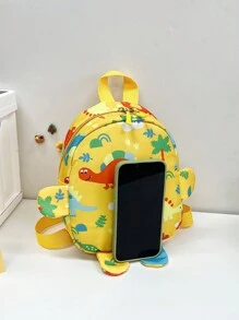 1pc Children Cartoon Dinosaur Nylon Zipper Closure Cute Lightweight Casual Backpack, Suitable For Daily Use - Random Print - A - View 4