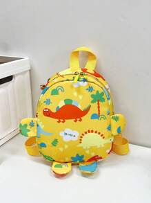 1pc Children Cartoon Dinosaur Nylon Zipper Closure Cute Lightweight Casual Backpack, Suitable For Daily Use - Random Print - A - View 3