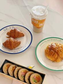 1pc Minimalist French Style Ceramic Plate, 7.8 Inch, Embossed, Heat-Resistant, Vintage Niche Design, High-Quality Dessert, Cake, Breakfast, Fruit Plate, Suitable For Home, Dining Room, Hotel, Cafe