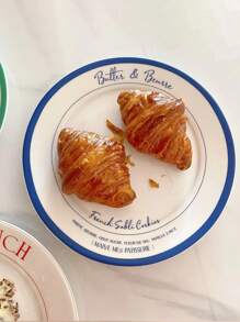1pc Minimalist French Style Ceramic Plate, 7.8 Inch, Embossed, Heat-Resistant, Vintage Niche Design, High-Quality Dessert, Cake, Breakfast, Fruit Plate, Suitable For Home, Dining Room, Hotel, Cafe