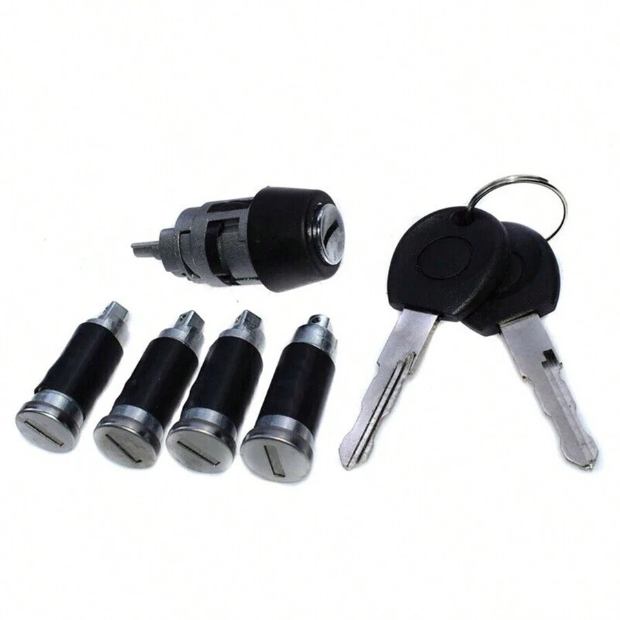 Ignition Switch & Door Lock Barrel Set 1990-2003 2 Keys For VW T4 TRANSPORTER - Black - View 1
