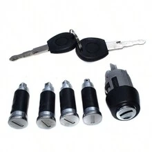 Ignition Switch & Door Lock Barrel Set 1990-2003 2 Keys For VW T4 TRANSPORTER - Black - View 5
