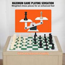 Tournament Chess Set, 20 Inch Roll-Up Beginner Chess Board, Foldable Silicone Chess Game With Plastic Weighted Chess Pieces & Storage Bag, Portable Travel Chess Board Gift For Adult Kid Family - White - View 3