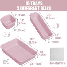 16 PCS Plastic Drawer Organizer Bins, Desk And Bathroom Drawer Organizer Trays, Vanity Storage Bins For Makeup, Jewelry, Utensils, Gadgets, Junk, Kitchen, Bedroom, Bathroom And Office Halloween Decorations Halloween Costumes Autumn Decor Festival Decor Back To School Dormitory Storage - Purple - View 2
