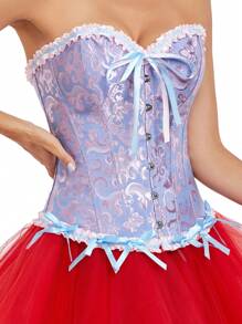 Bustieră strânsă cu șireturi pentru femei, model pentru corp, top corset cu decor cu fundiță cu modele florale, potrivit pentru purtare cu o rochie