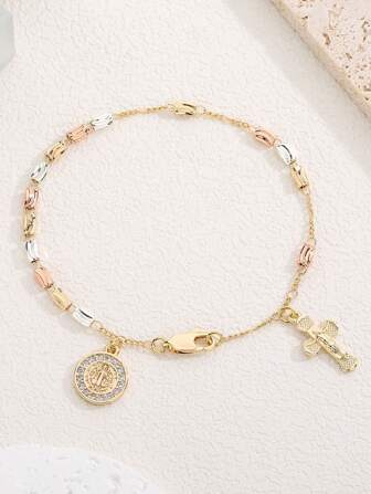 1pc Handmade Guadalupe Faith Bracelet With Colorful Beads And Cubic Zirconia - Elegant Religious Jewelry Gift For Women, Suitable For Casual Or Formal Occasions, Spiritual Memento | Luxury Bracelet Design | Cubic Zirconia Sparkling, Bracelet Charm