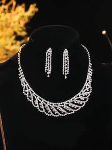Supra Diamanto Gorgeous-Luxury Shining Bling Crystal Rhinestone Necklace Earrings Set Wedding Party Jewelry 3 In 1 - 05# - View 5