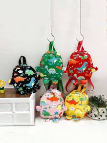 1pc Children Cartoon Dinosaur Nylon Zipper Closure Cute Lightweight Casual Backpack, Suitable For Daily Use - Random Print - A - View 1