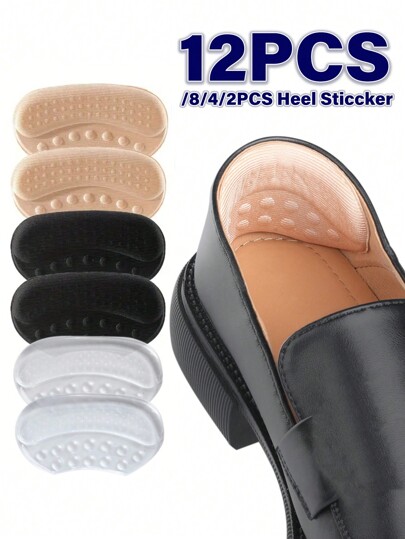 2/4/8/12 piezas Almohadillas para talones cómodas y suaves, pegatinas transparentes antideslizantes para el talón, insertos para el talón autoadhesivos antisgaste, protectores para el cuidado del talón, herramienta ajustadora de talla de zapato, para tacones altos de mujer, zapatos de tacón de mujer y zapatillas de deporte de hombre para uso diario de verano