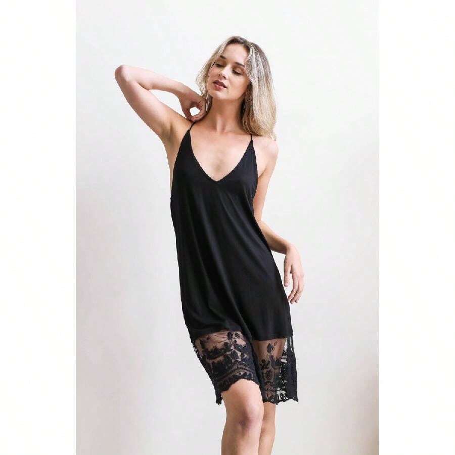 Lace Slip Dress Extender - Black - View 1