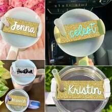 個性化姓名牌，杯子飾品，個性化保溫杯名牌，40盎司定制杯蓋標籤，個性化禮物 - Style3 - 查看 3