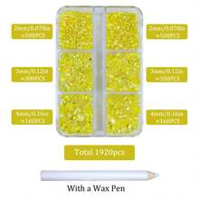 1920pcs / 6 Grids Resin Rhinestones Beads With Wax Pen, Multicolors 2mm 3mm 4mm Non-Hot Fix Flatback Round Jelly Resin Rhinestones For Nail Art Decoration, Face Makeup, DIY Jewelry Craft, Making Accessories, Shoes, Clothes, Bags Nail Charms Nail Gems Nail Supplies