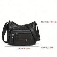 Fashion Multi Zipper Crossbody Bag, Soft Vegan Leather Shoulder Bag, Women's Multi Pockets Handbag Purse - 黑色 - 查看 4