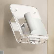 1pc Wall-Mounted Remote Control And Mobile Phone Holder, No Hole Charging Bracket, Transparent Design Storage Box For TV And Air Conditioner Remote Controls. Space-Saving Organizer - Multicolor - View 8