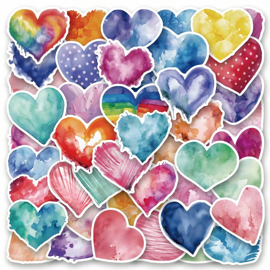 50入組顏色愛心貼紙，適用於剪貼簿，日記，筆記本電腦，汽車，雪板，水壺，手機，卡通，硬帽，汽車貼紙和貼紙 - 彩色 - 查看 1