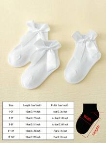 3 pares de calcetines cortos de malla de verano con decoración de lazo para niñas, transpirables y absorben la humedad, adecuados para todas las estaciones - Blanco - Ver 2