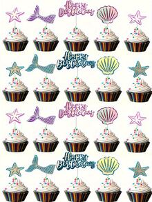 5Pcs Mermaid Cake Toppers Shell Starfish Fishtail Cake Toppers/CupCake Toppers For Birthday Party, Party Supplies, Cake Decorations - Multicolor - View 4