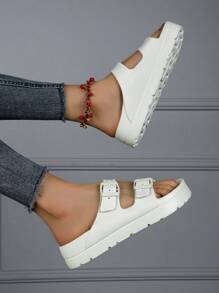 2024新款素面開趾拖鞋，時尚耐用，適用於室內和室外，柔軟舒適的拖鞋 - 綠色 - 查看 5