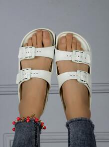 2024新款素面開趾拖鞋，時尚耐用，適用於室內和室外，柔軟舒適的拖鞋 - 綠色 - 查看 3