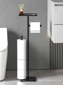 1 件独立式卫生纸架，垂直浴室纸巾卷收纳架，落地式浴室纸巾收纳架 - 黑色 - 查看 2