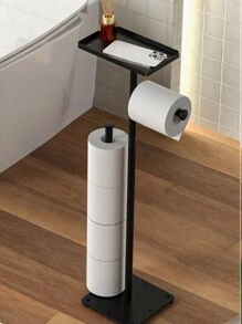 1 件独立式卫生纸架，垂直浴室纸巾卷收纳架，落地式浴室纸巾收纳架 - 黑色 - 查看 9