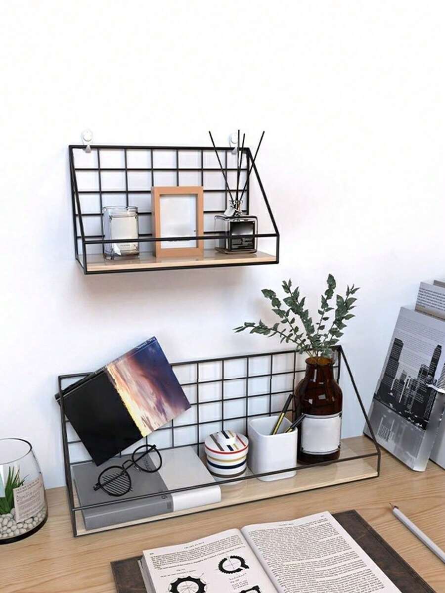 1pc Wall-Mounted Storage Rack For Living Room/Bedroom, No-Drill ...
