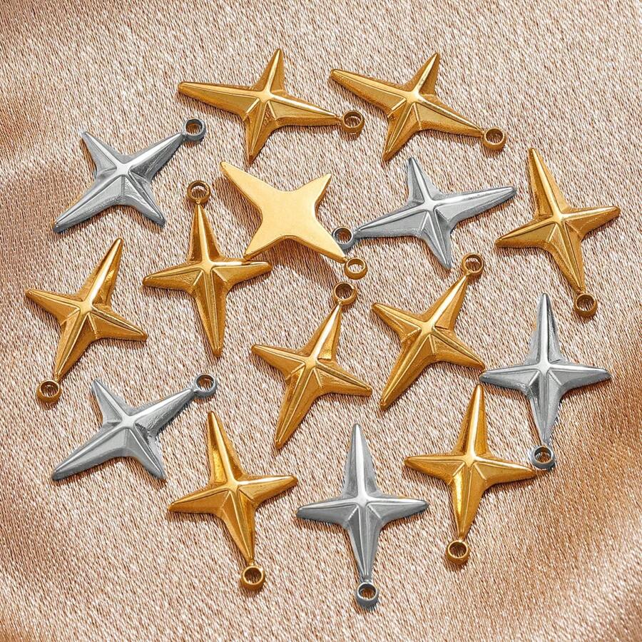 5入組不銹鋼時尚十字星吊墜DIY項鍊耳環珠寶配件 - 吊墜 - 查看 1