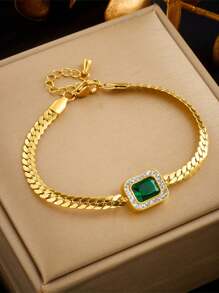 RAYQUEEN 不锈钢优雅设计绿色全装饰吊坠项链 + 手链 + 耳环套装，适合女士日常佩戴，馈赠佳品 - 金黃色 - 查看 13