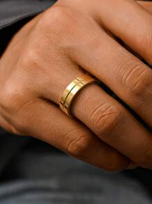 1pc Stainless Steel 18K Gold Plated Minimalist Retro Concave Line Men's Rings Summer Jewelry - Ring - View 1