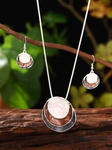 2 件/套复古魅力优雅简约彩色釉面锌合金 3 层圆形装饰首饰套装，适合女性日常佩戴、怀旧派对聚会、母亲节礼物 - 幾何 - 查看 22