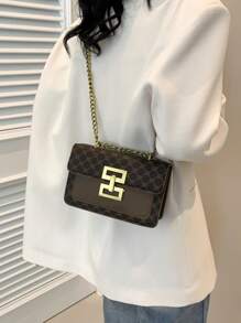 Vintage Floral Pattern Shoulder Chain Bag For Women, New Arrival Flip Design Lady Square Handbag Classic Style (Gold Metal Lock, Versatile Floral Fabric, Suitable For Beautiful And Elegant Women)