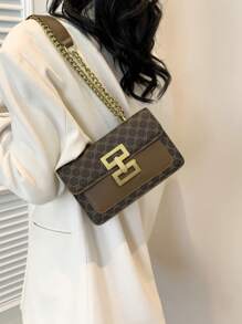 Vintage Floral Pattern Shoulder Chain Bag For Women, New Arrival Flip Design Lady Square Handbag Classic Style (Gold Metal Lock, Versatile Floral Fabric, Suitable For Beautiful And Elegant Women)