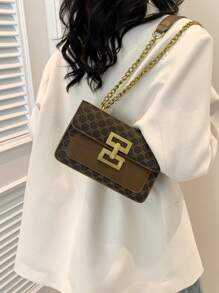 Vintage Floral Pattern Shoulder Chain Bag For Women, New Arrival Flip Design Lady Square Handbag Classic Style (Gold Metal Lock, Versatile Floral Fabric, Suitable For Beautiful And Elegant Women)